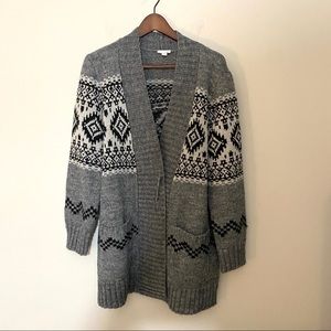 J. Jill Grey & Black Fairisle Wool Blend Open Front Cardigan - Grey Medium